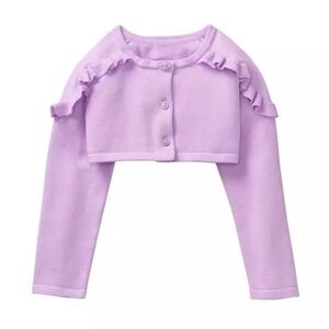 Janie & Jack Cardigan Sweater Girls sz 6 Lavender Cropped Ruffle Long Sleeve